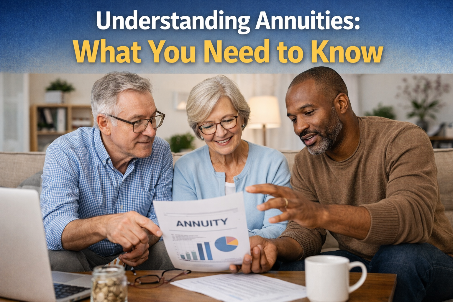 etired couple discussing their $500,000 annuity monthly payout options.