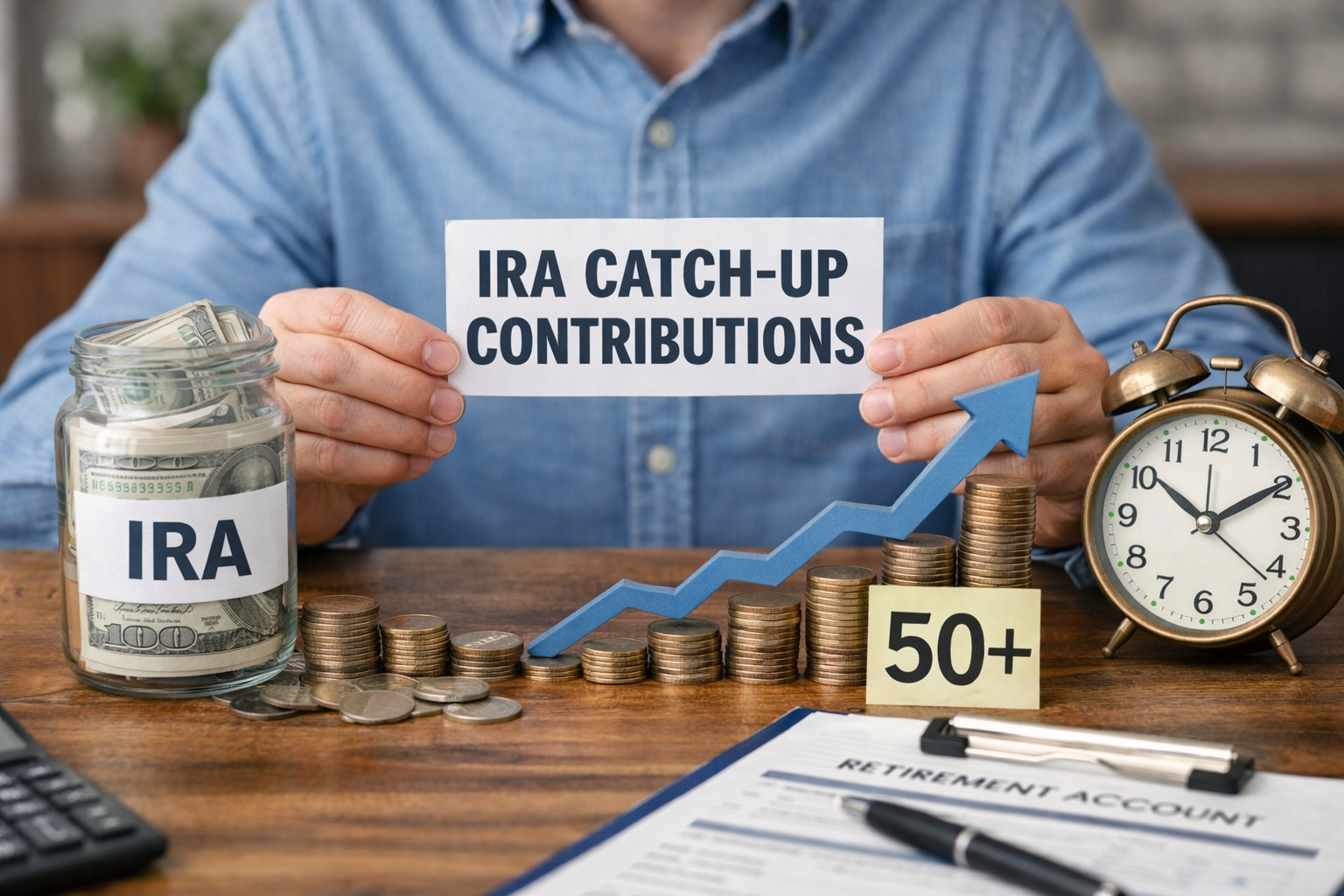 Chart showing 2026 IRA and 401k catch-up contribution limits for investors over age 50.