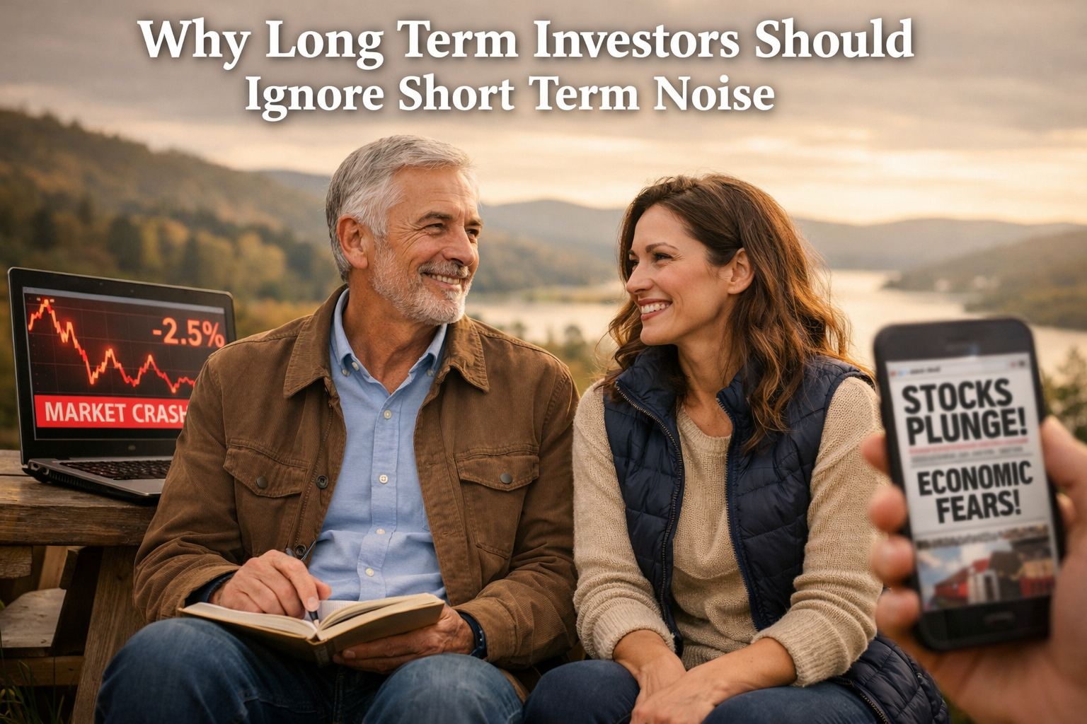 Chart showing long term market growth vs short term volatility for investors