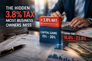 A business owner reviewing financial documents to plan for the 3.8% Net Investment Income Tax (NIIT).
