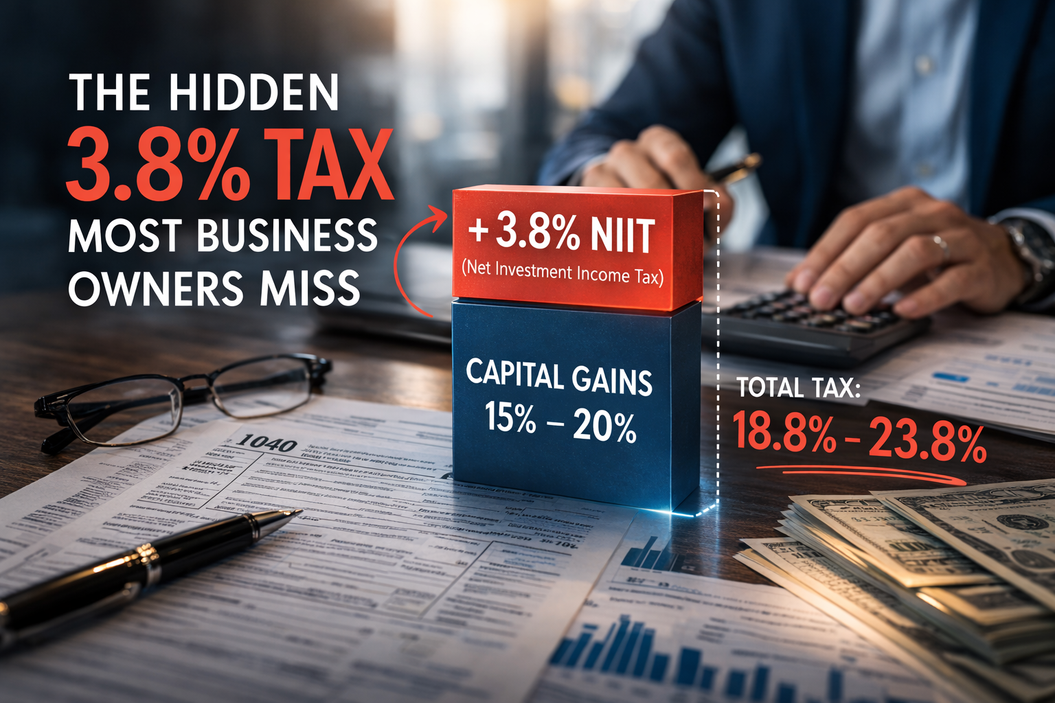 A business owner reviewing financial documents to plan for the 3.8% Net Investment Income Tax (NIIT).