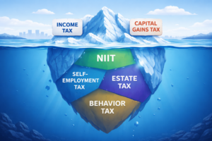 A tax planning professional detailing the six hidden taxes business owners pay, including capital gains, NIIT, and self-employment taxes.