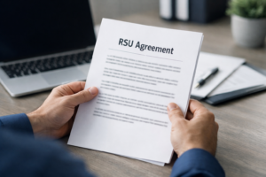 Financial advisor reviewing RSU and stock option tax planning strategies for a Coppell, TX executive.