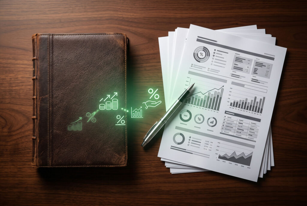 A top-down view of proactive tax mitigation documents and a vintage ledger for a Grapevine, TX small business owner.