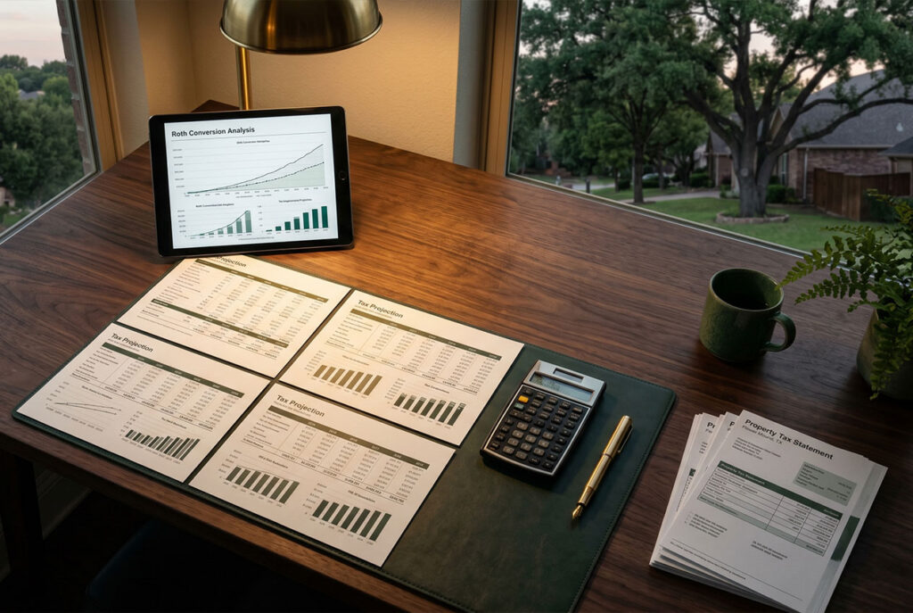 Proactive tax planning and Roth conversion strategy for a high-income dual-earner family in Flower Mound, TX