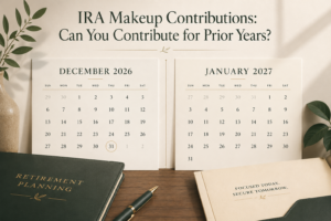 Two calendars showing December 2026 and January 2027, illustrating the prior-year IRA contribution window