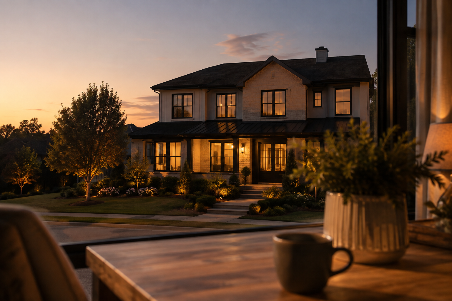 A suburban home at dusk representing real estate as one part of an investment portfolio