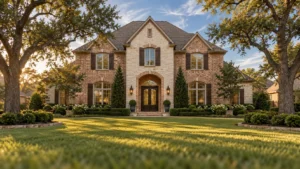 Symmetrical view of a North Texas family home, representing how Texas community property law divides marital assets into equal halves