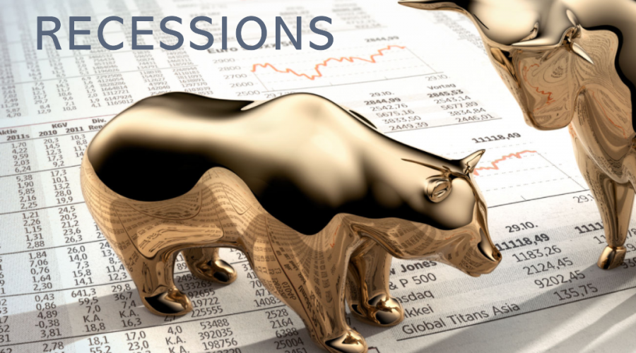 Instagram post titled Learning From Past Recessions with a picture of the stock market